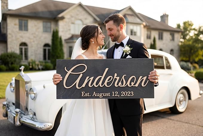 Custom Family Name Sign | Personalized Wooden Wedding Gift | Rustic Last Name - Image 2