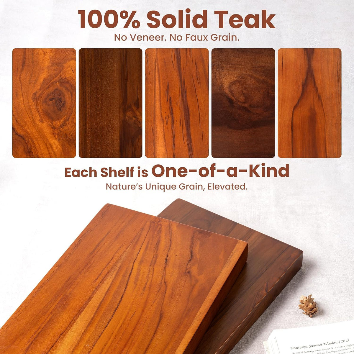36 Inch Teak Floating Shelves, Set of 2