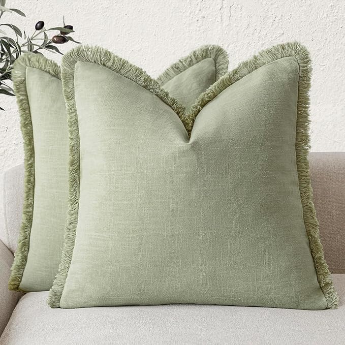 Foindtower Set of 2 Decorative Linen Fringe Throw Pillow Covers Boho Farmhouse by Foindtower