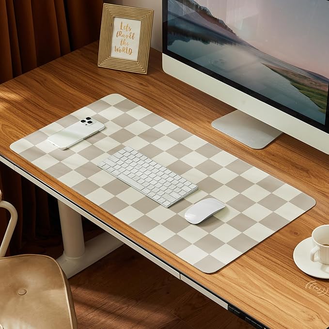 Ohocut Checkered Desk Mat, Large Cute Aesthetic Retro PU Leather Computer by Ohocut