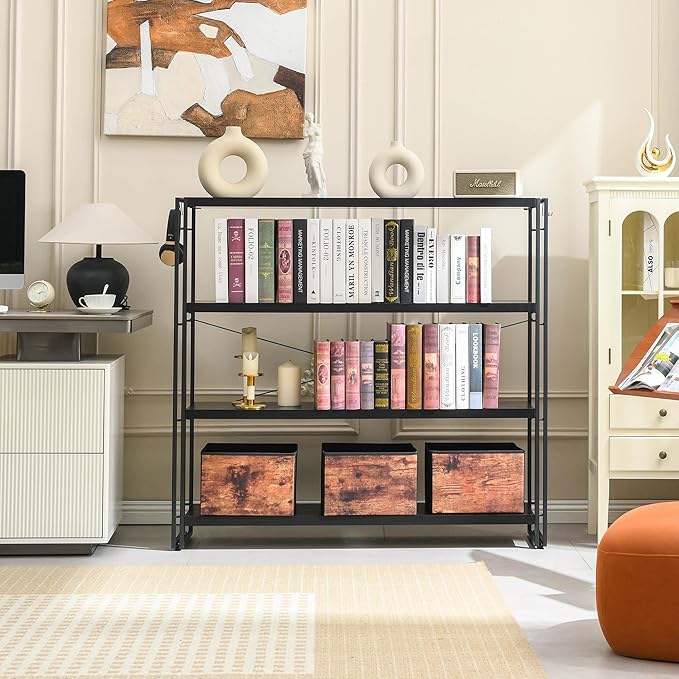 HCHQHS Bookshelf, 4-Tier Industrial Bookcase, Freestanding Tall Bookshelves - Image 2