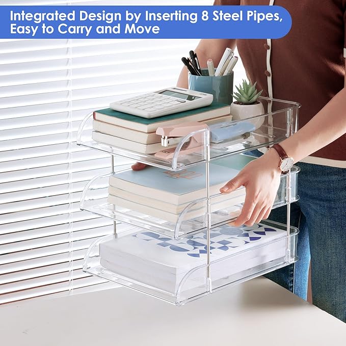 Noger Desk Organizers and Storage, 3 Tier Clear Heightened Stackable Paper Tray - Image 3
