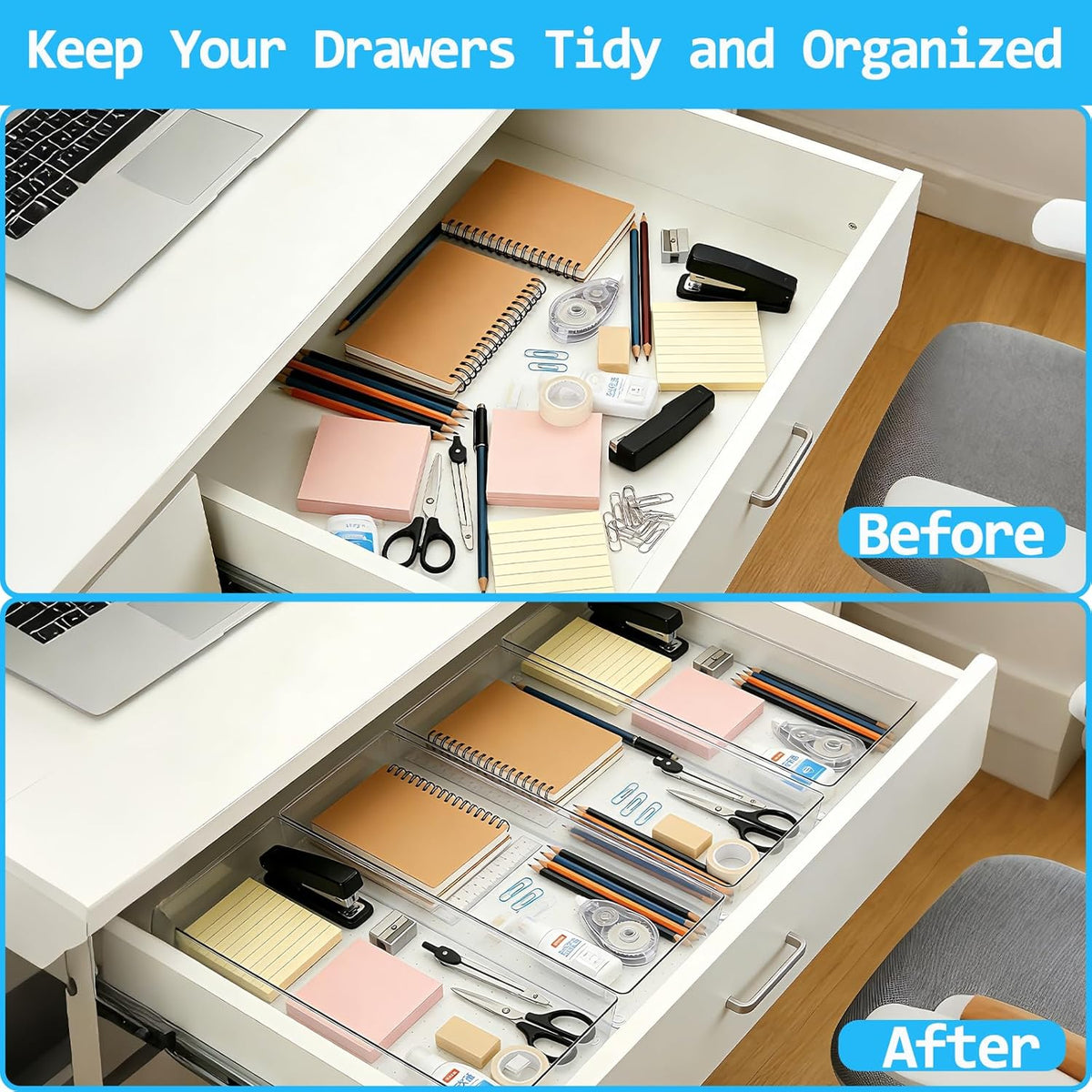 Manalete 31 Pcs Clear Plastic Drawer Organizer, Makeup & Vanity Organizer