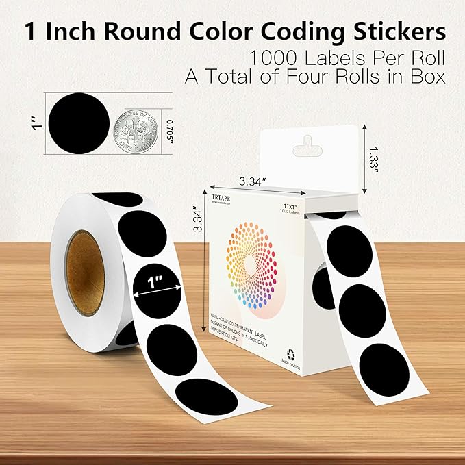 Black 1 Inch Round Color Coding Labels - Image 2