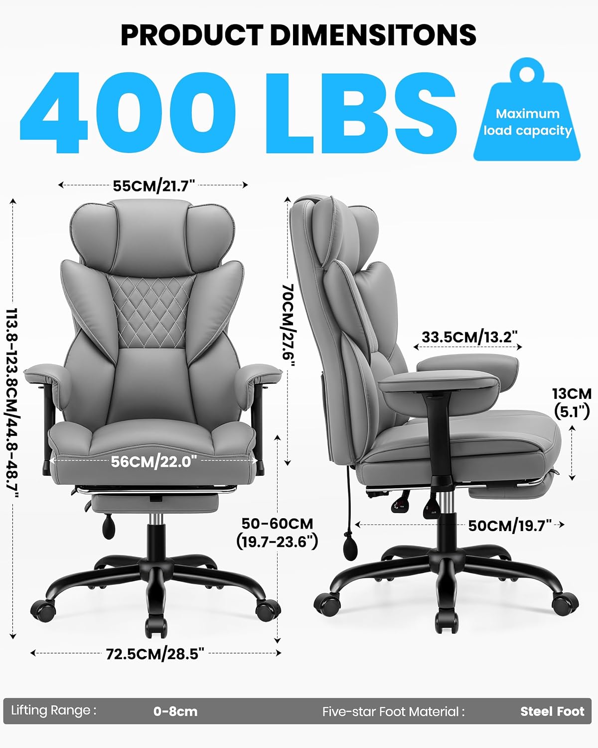 Office Chair, Big and Tall Executive Chair with Adjustable Lumbar Support