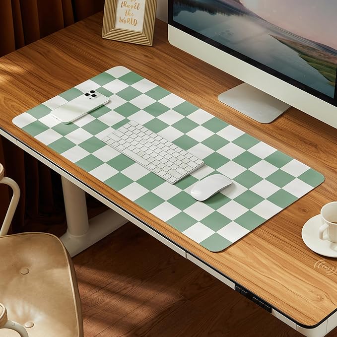 Ohocut Checkered Desk Mat, Large Cute Aesthetic Retro PU Leather Computer by Ohocut