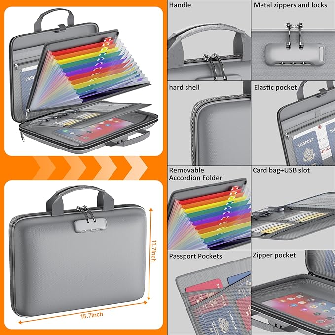 Fireproof File Organizer with Lock, Hard-Shell Case Fireproof Document Box with - Image 4