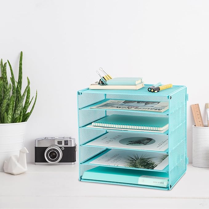 EASEPRES 5 Slot Mesh Desk Organizer Tray, File Paper Letter Folder Holder - Image 5