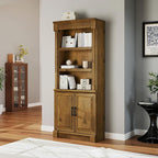 72" Roman Column Bookcase with Double Door Cabinet, 5 Tiers Tall Bookshelf by Bevfint
