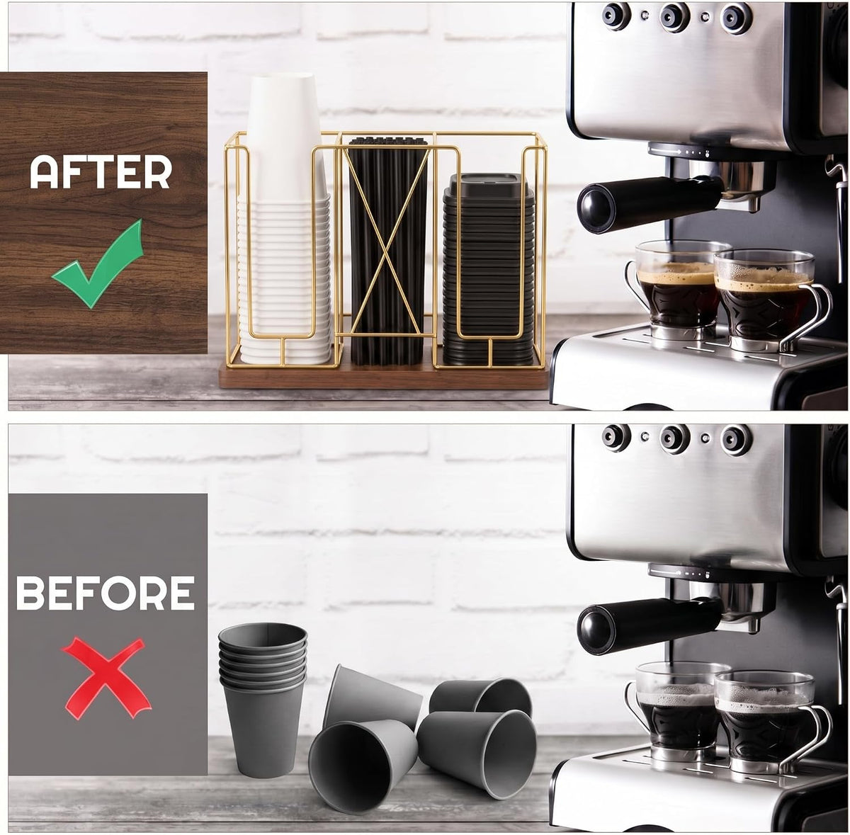 Geelin 18oz Adjustable Coffee Cup Dispenser with Wooden Base, Cup and Lid Hol...