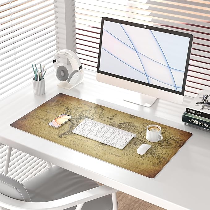 QIYI Large Desk Pad, Vintage Mouse Pad Desktop Decor, Waterproof PU Leather - Image 2