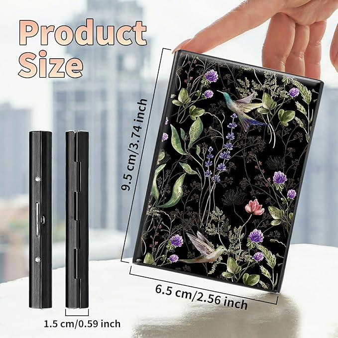 BWEGRHE Slim Credit Card Holder, Wild Flower Hummingbird RFID Blocking Metal - Image 2