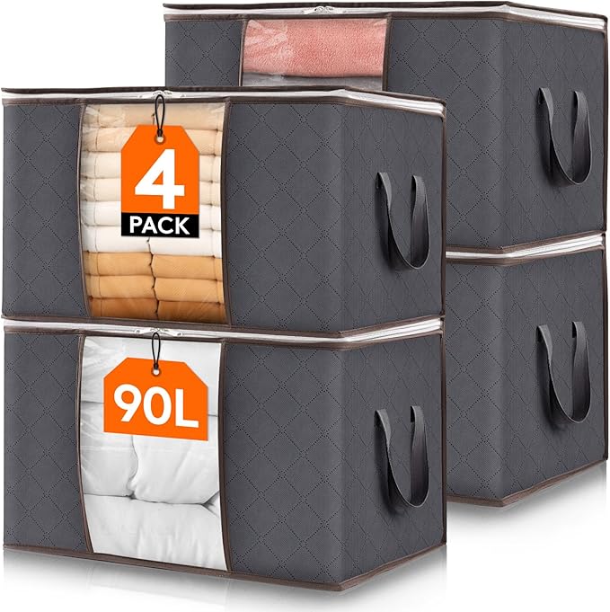 Lifewit 90L Large Storage Bags, 4 Pack Closet Organizers and Storage, Clothes by Lifewit
