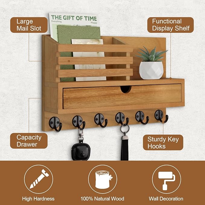 Lucundm Key Holder Wall Mount, Mail Holder - Image 2
