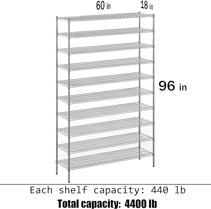 Regal Altair 18" Deep x 60" Wide x 96" Height Wire Shelving Kit | 10-Tier | NSF - Image 3