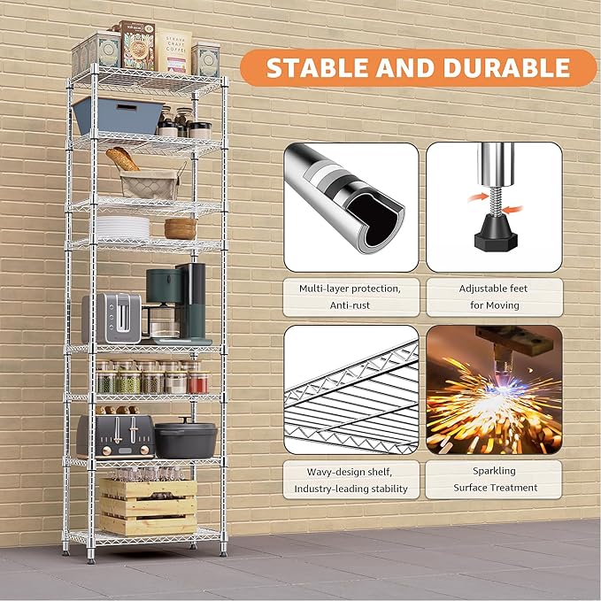 M MZG 8 Tier 2000 lbs Storage Rack Metal Wire Shelving Unit, Storage Standing - Image 5