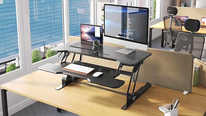 Mount-It! 38" Standing Desk Converter, Desktop Sit-Stand Desk Riser - Image 7