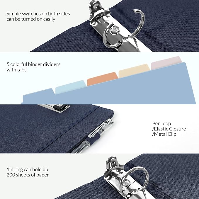 SKYDUE Clipboard Binder with Dividers, 1 Inch 3 Ring Binder with Clipboard on - Image 5