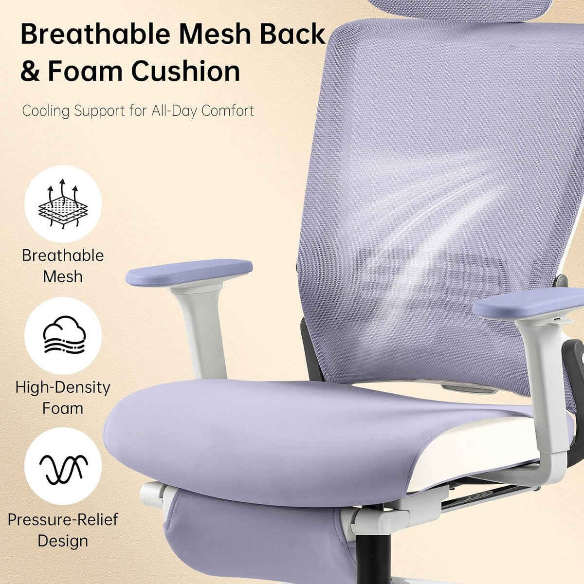 Ergonomic Foldable Office Chair with Footrest and Lumbar Support, Purple