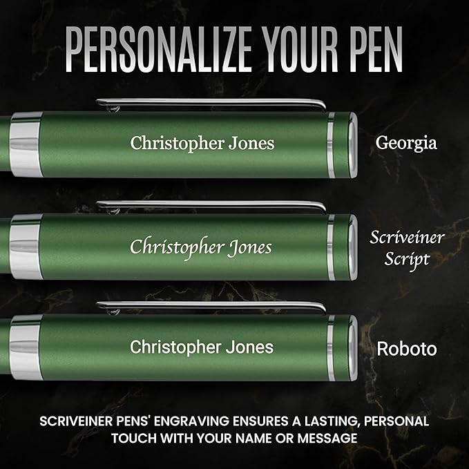 Scriveiner Personalized Luxury EDC Fountain Pen, Stunning Matt Green Pocket Pen - Image 2