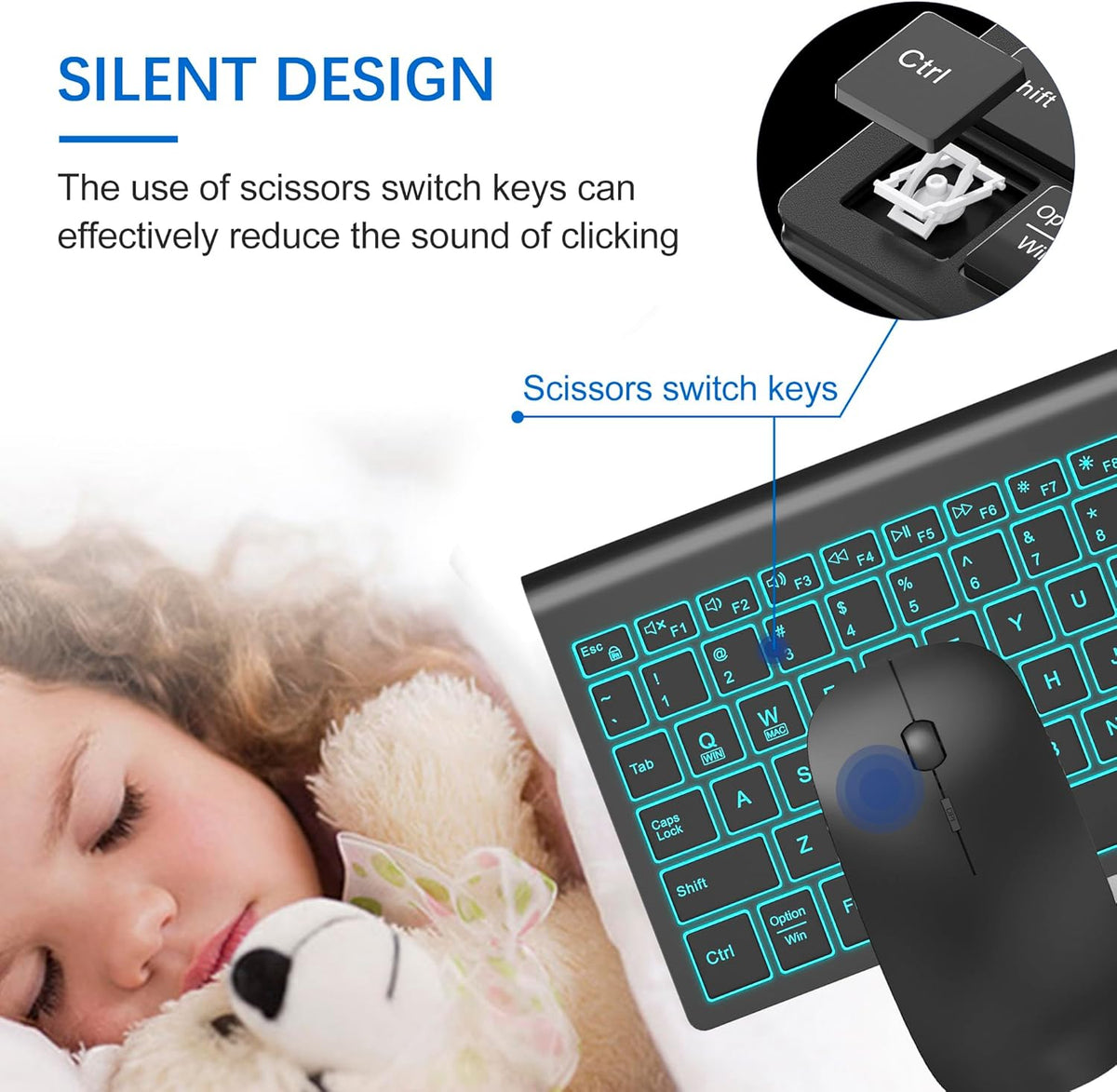 Wireless Backlit Keyboard and Mouse Ultra Slim Combo, TopMate - Matte Black