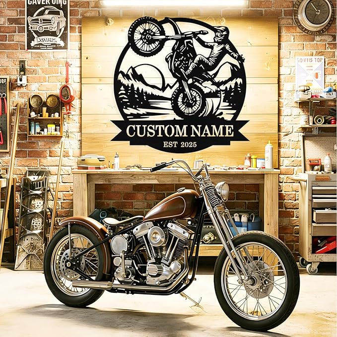 Custom Motorcycle Metal Signs Personalized Dirt Biker Name Sign Custom Garage - Image 2