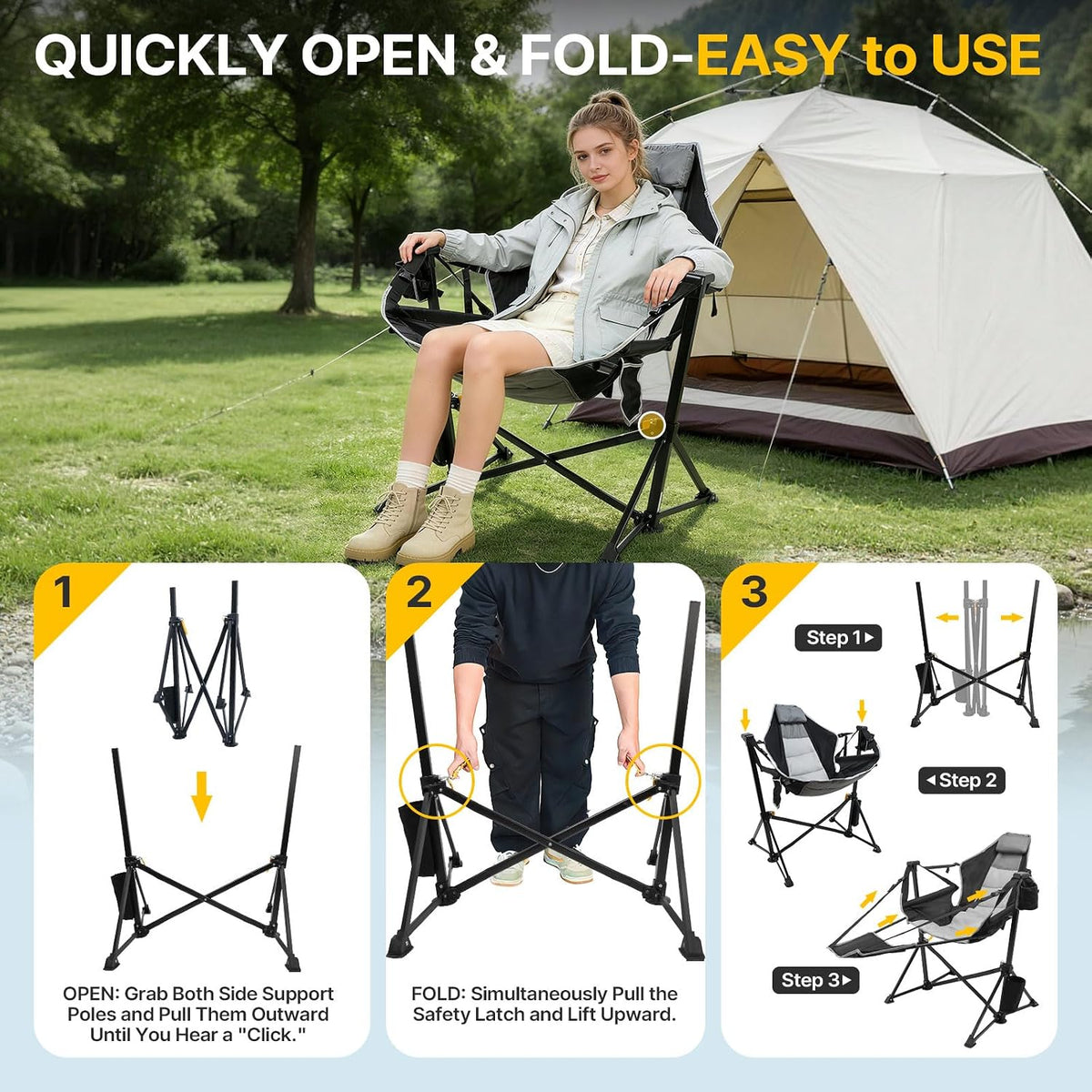 ZENPETIO Hammock Camping Chair with Footrest, 2PK Oversized Rocking Chairs