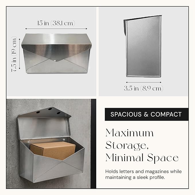 NACH Mailboxes for Outside Wall Mount, 12.5 x 5 x 10 inch, Stainless Steel Mail - Image 4