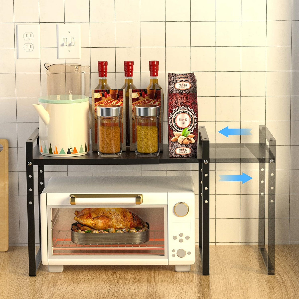 iPEGTOP Extendable Microwave Oven Rack, Adjustable Height Microwave/Toaster S...