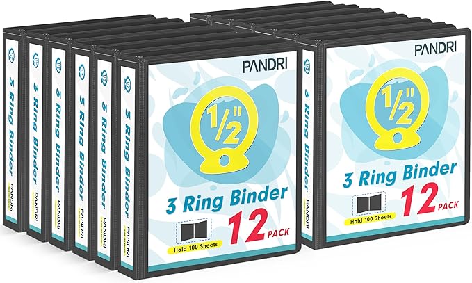 3 Ring Binder 0.5 Inch, PANDRI 12 Pack 0.5-Inch Binder Fits Letter Size 8.5'' x by PANDRI