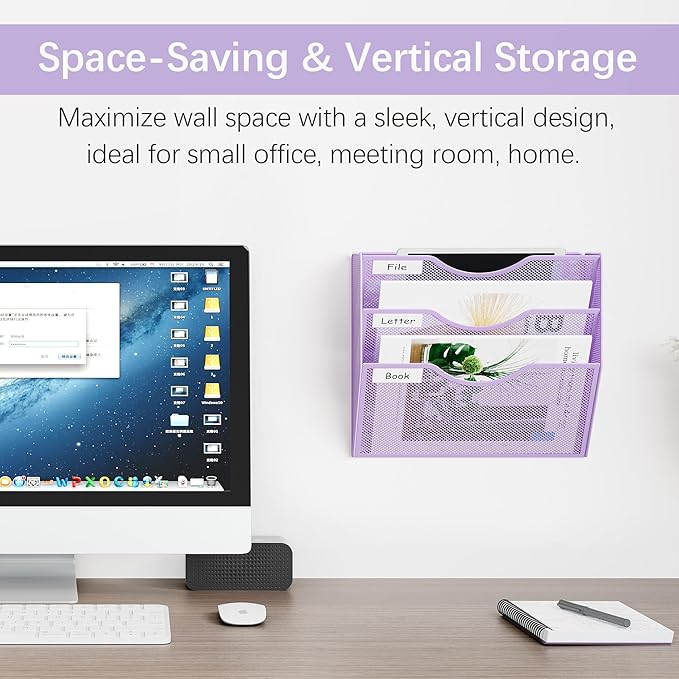 EasyPAG 3 Pocket Mesh Wall File Organizer, Hanging Paper Folder Holder - Image 2