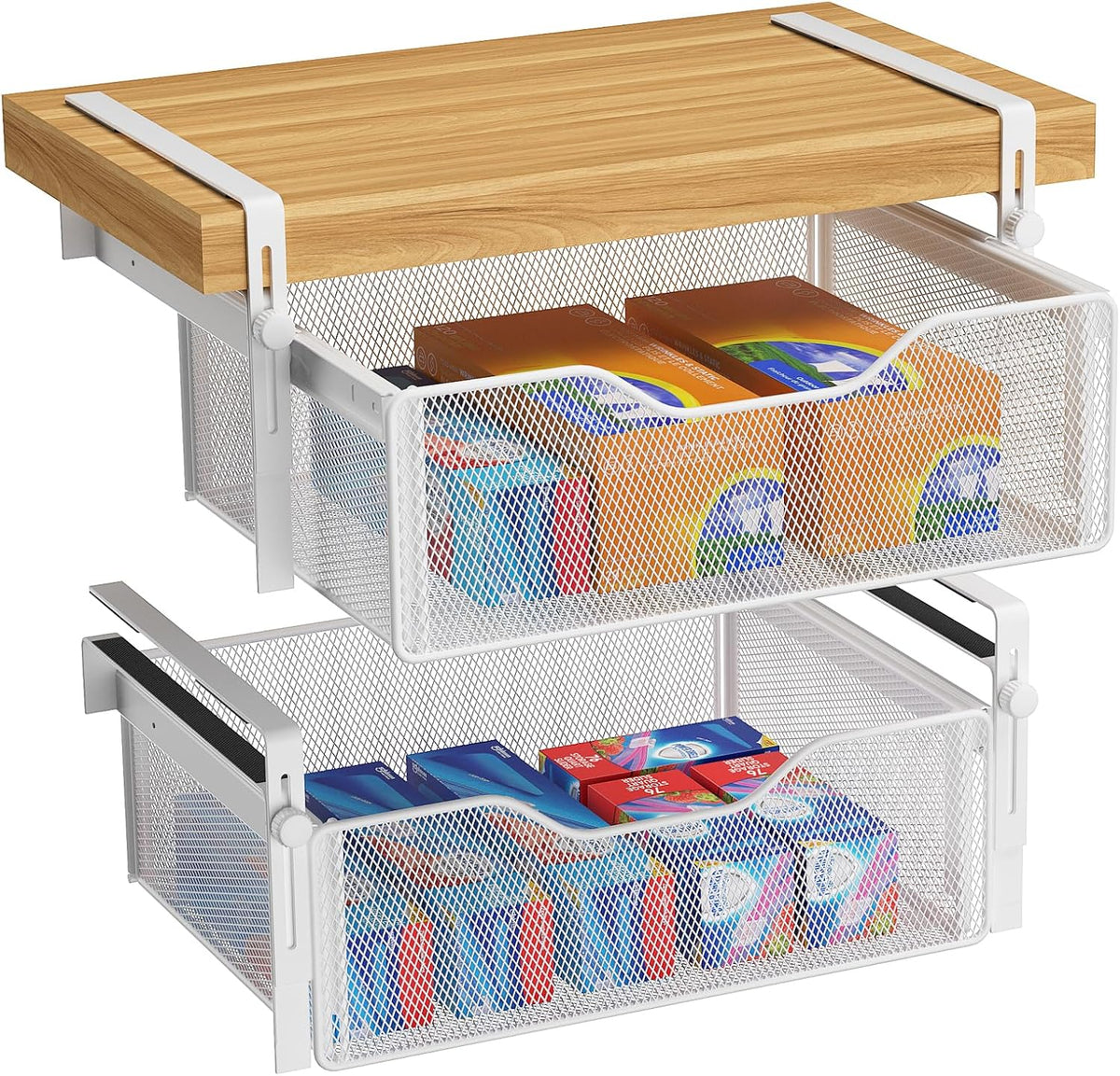 AmonHouseware 2Pack Under Shelf Basket Storage,Adjustable Hanging Arm,White