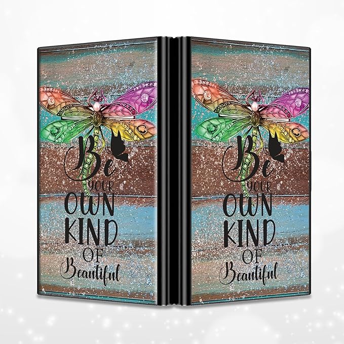 BWEGRHE Slim Credit Card Holder, Dragonfly Glitter Wood RFID Blocking Metal - Image 4