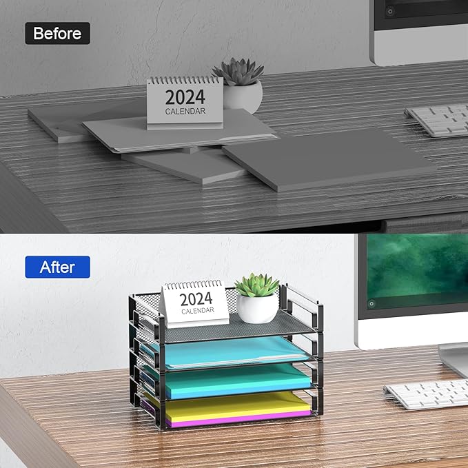 Samstar 4 Pack Stackable Letter Paper Tray, Desk File Organizer Paper Sorter - Image 6