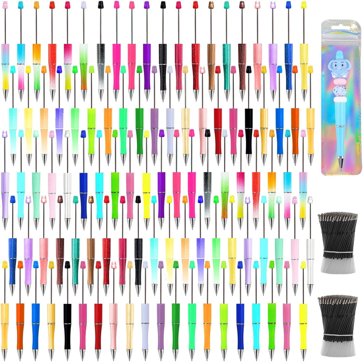 600 Pieces Beadable Pens Kit, 200 Beadable Pens Bulk with 200 Refills + 200 P...