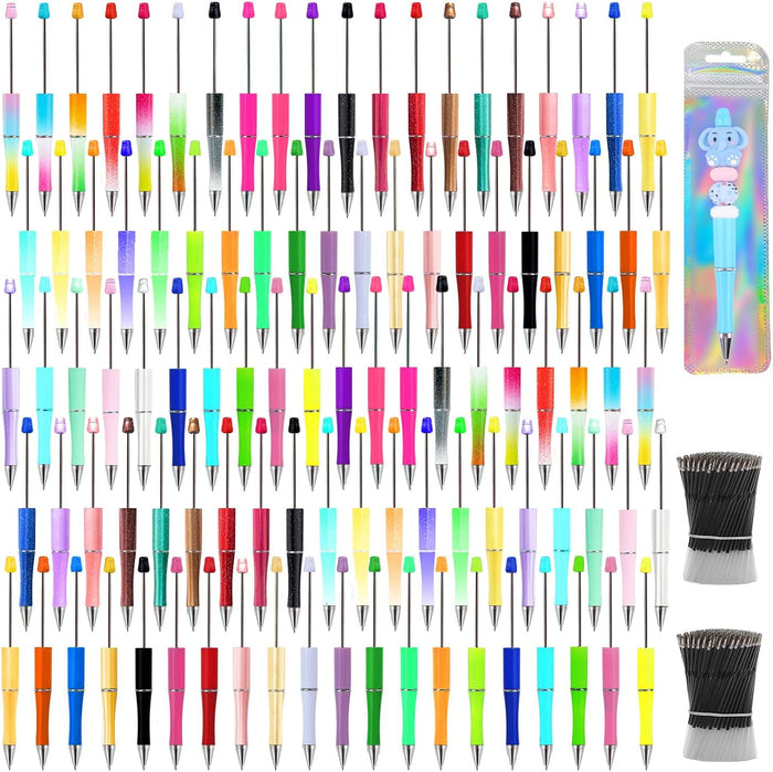 600 Pieces Beadable Pens Kit, 200 Beadable Pens Bulk with 200 Refills + 200 Pen Bags, DIY Black Ballpoint Ink Bead Pens Bulk for School Office Accessories Supplies (50 Colors)