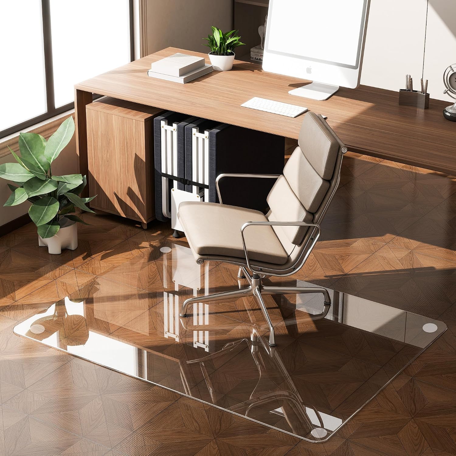 30" x 48" Tempered Glass -Glass Chair Mat, Heavy Duty Hard Floor Mat with Round Corner and Polished Edge, Office Chair Mat for Carpet Office Home Hardwood Floor Desk