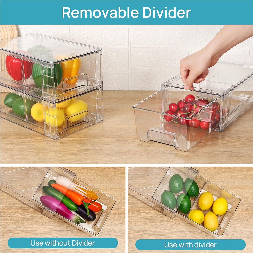 vtopmart 4 pack stackable clear drawer with dividers, side view