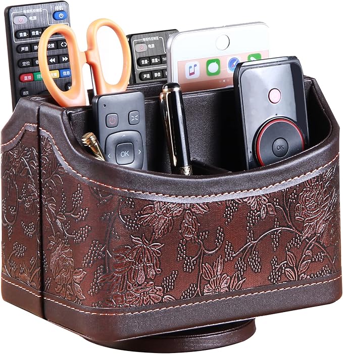 PUSU Leather 360°Rotatable Remote Control Holder, Nightstand TV Remote Caddy by PUSU