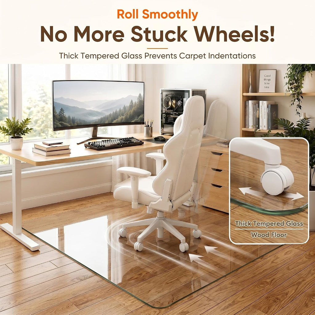 Antok Tempered Glass Chair Mat, 30"x48" Office Chair Mat for Carpet & Hardwood Floor, 0.2" Heavy Duty & Scratch Resistant Desk Chair Mat, Rounded Corners & Polished Edges for Home, Office