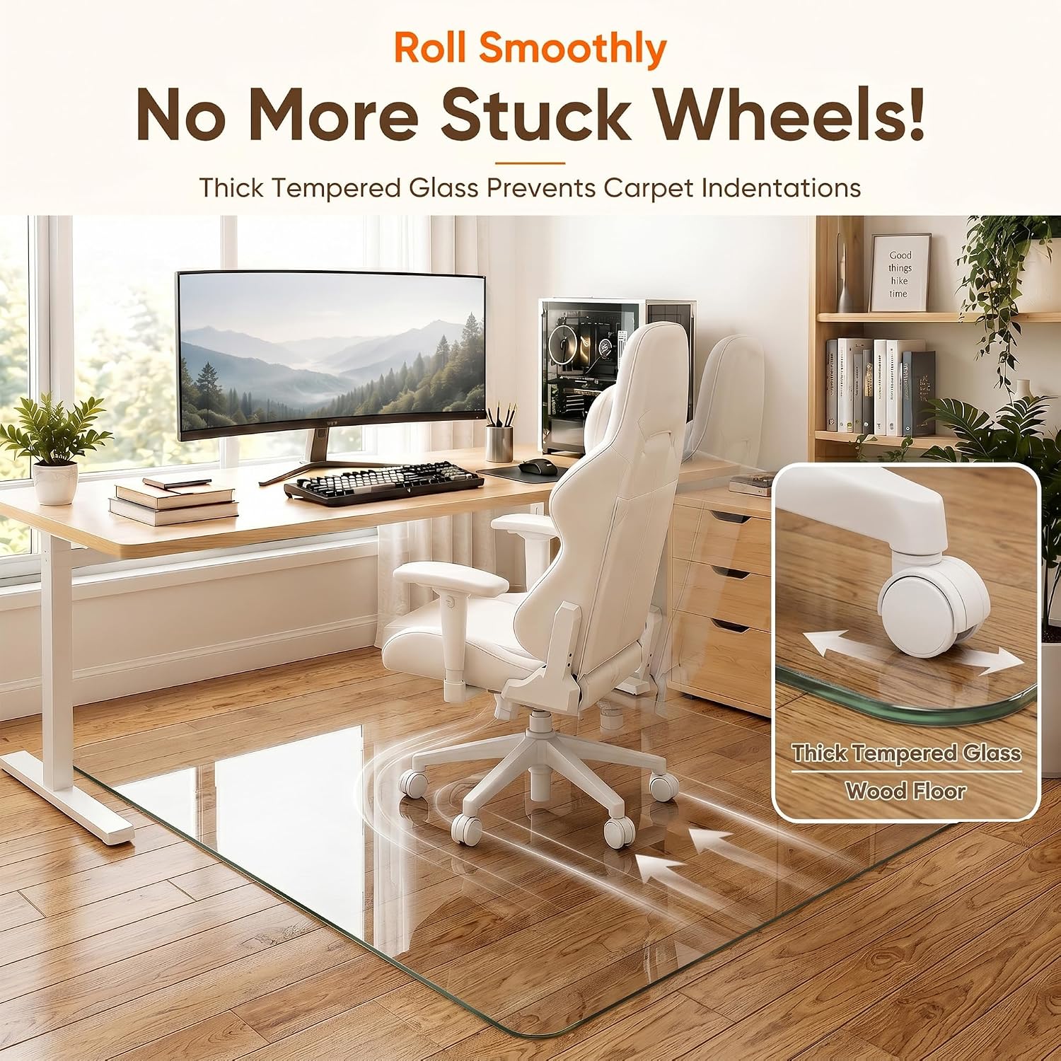 Antok Tempered Glass Chair Mat, 30"x48" Office Chair Mat for Carpet & Hardwood Floor, 0.2" Heavy Duty & Scratch Resistant Desk Chair Mat, Rounded Corners & Polished Edges for Home, Office