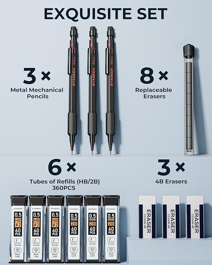 STAGEEK 0.5mm Mechanical Pencil Set, Weatherproof Artist Pencils - Image 6