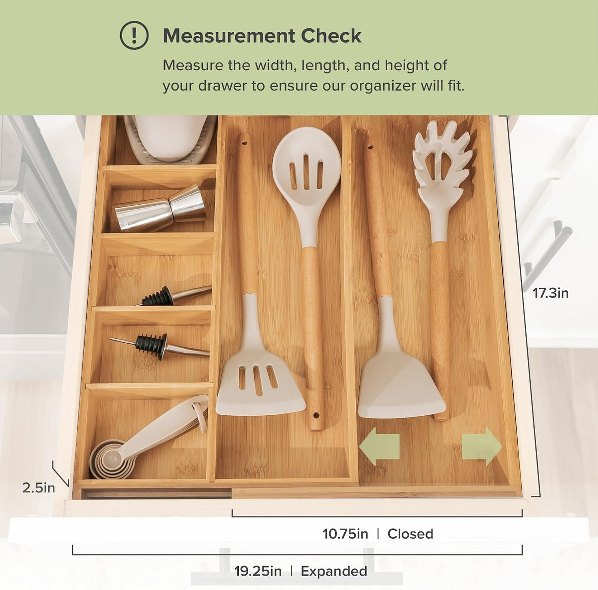 KitchenEdge Utensil & Junk Drawer Organizer, 10.5-19 in, Bamboo