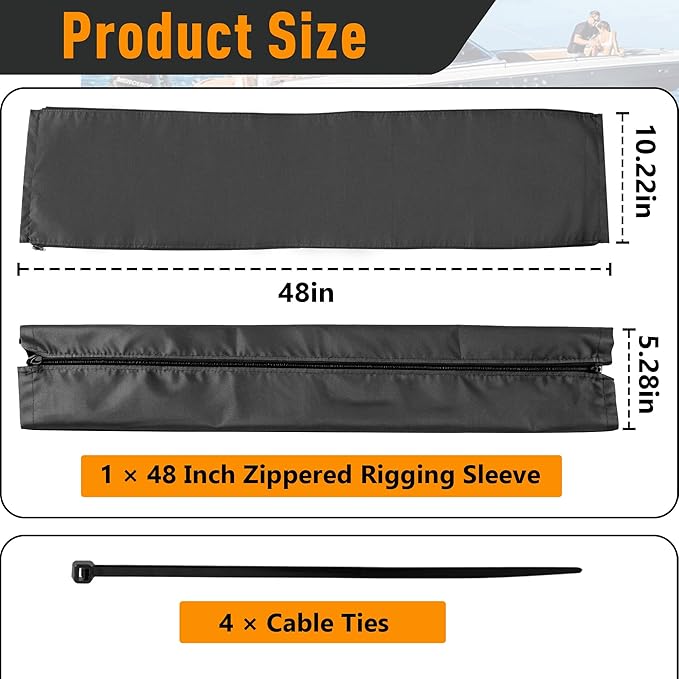 48 Inch Zippered Rigging Sleeve | Heavy Duty 600D Waterproof Marine Cable - Image 3