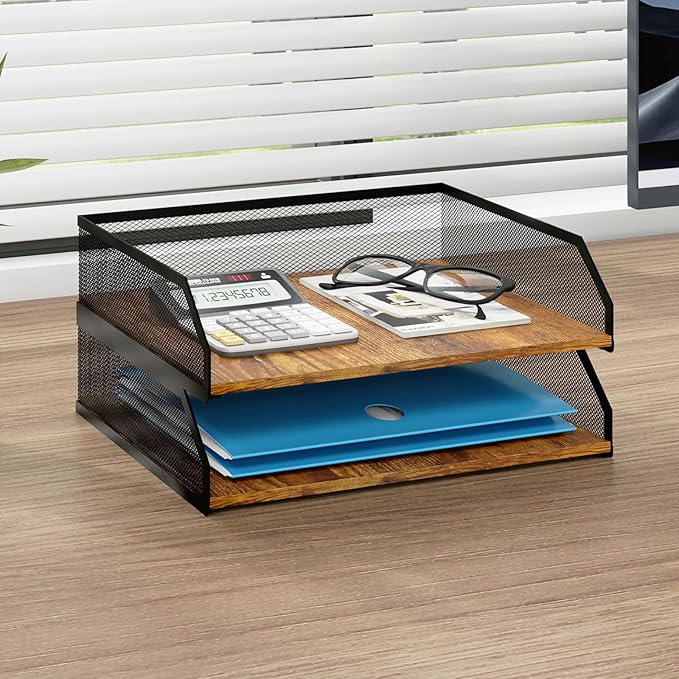 Natwind 2-Tier Stackable Paper Tray, Metal Mesh Desktop Organizer, Paper Sorter by Natwind