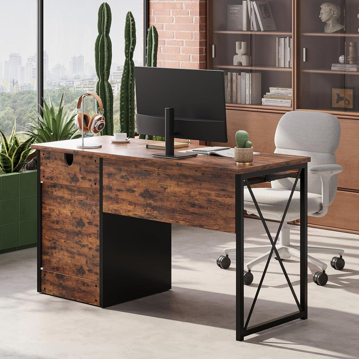 Bestier 47" Computer Desk with Drawers, Home Office Desk with Keyboard T...