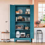 Washsemba 61" Tall Farmhouse Metal Pantry Cabinet, Kitchen Pantry Storage Cabinets with 2 Barn Door and Adjustable Shelves,for Kitchen,Laundry Room,Home Office,Kids Room （Peacock Blue