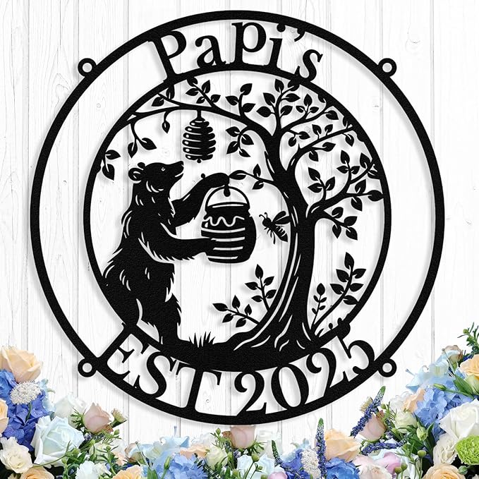 Custom Bear Metal Sign, Custom Bear Metal Wall Art Decor, Personalized Last by logo