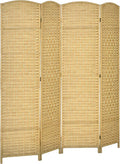 HOMCOM 4 Panel Room Divider, Hand-Woven Freestanding Wood Partition by HOMCOM