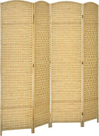HOMCOM 4 Panel Room Divider, Hand-Woven Freestanding Wood Partition by HOMCOM